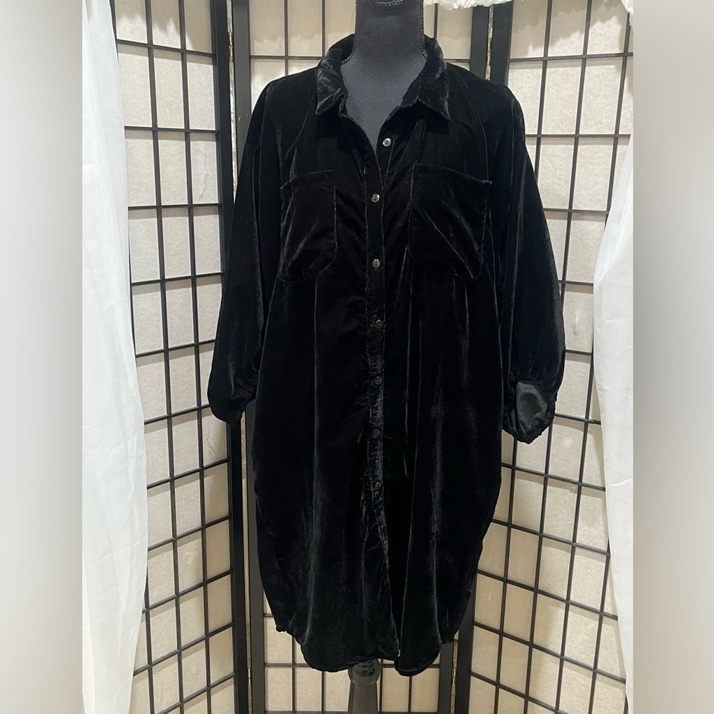 Karyn Seo Black Handmade BLACK VELVET LOOSE SHIRT DRESS, GOTH, WOMEN SIZE XL